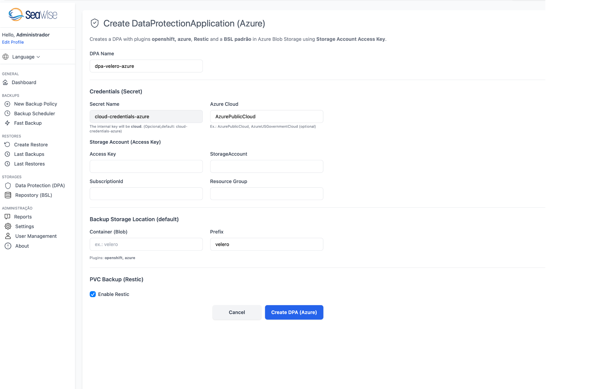 Formulário DPA Azure