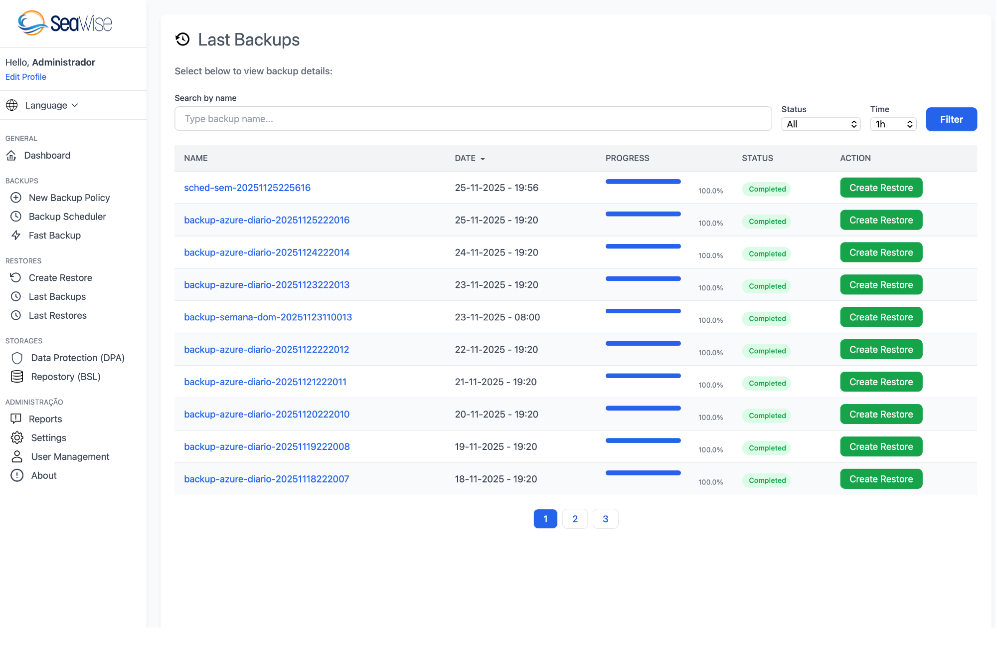 Últimos Backups do Seawise